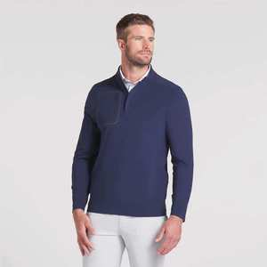 Pull en maille bleu marine pour homme, col montant, fermeture éclair quart de tour, manches longues, coupe ajustée, style décontracté chic - Product Image 6