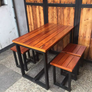 Table de bar longue et haute en bois avec plateau en bois et pieds en métal, mobilier commercial traditionnel pour restaurant et cuisine - Product Image 1