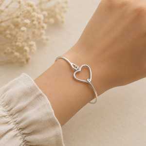 Heart Shape Silver Plated Cuff <b>Bracelet</b> Romantic Open Design Unisex Adjustable Alloy Bangle Jewelry Gift - Product Image 3
