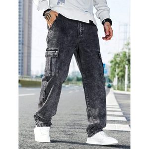 Jean cargo en denim gris anthracite pour homme, style rétro vintage moderne multipoches, 100% coton, écologique, automne-hiver - Product Image 2