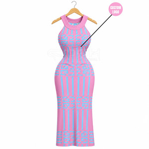 Robe longue moulante rose à imprimé géométrique Cosh International Sorority Sisterhood pour femme, sans manches, tricotée, style club - Product Image 5