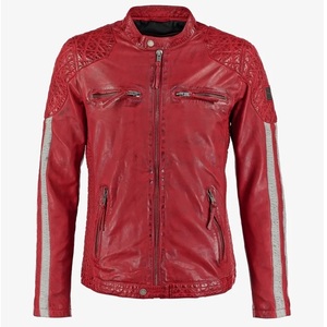Blouson aviateur en cuir rouge pour homme, veste de moto en cuir véritable, grande taille, sur mesure - Product Image 1