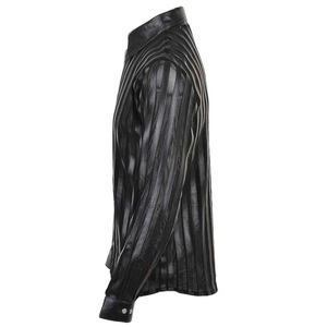 Men's Black Striped Satin Dress <b>Shirt</b> Full Sleeve Turn-down Collar Formal Style Autumn Wear - Product Image 2