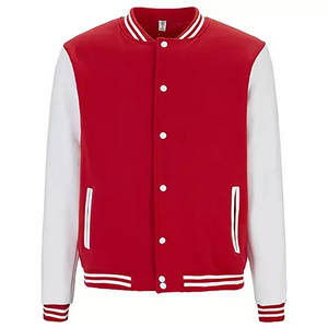 Red <b>White</b> Varsity <b>Jacket</b> <b>Men</b> Preppy Style Baseball College <b>Jacket</b> Solid Color Turn-down Collar Regular Fit Autumn Wear - Product Image 1