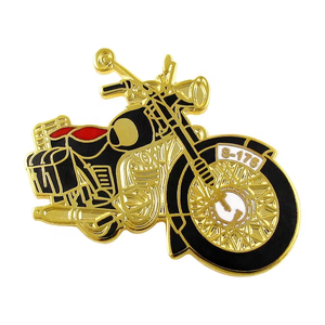 Exquisito Pin de Solapa de Esmalte Duro Personalizado con Forma de Motocicleta, Inspirado en la <span class=keywords><strong>Dinastía</strong></span>, Chapado en Oro, Venta al por Mayor, Fabricante de Insignias Metálicas - Product Image 1