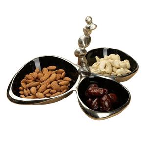 Handmade Beautiful Pattern Polished Metal Serving Platter Elegant Triple Dry Fruits Bowl for Home Office <b>Table</b> Decor Serveware - Product Image 2
