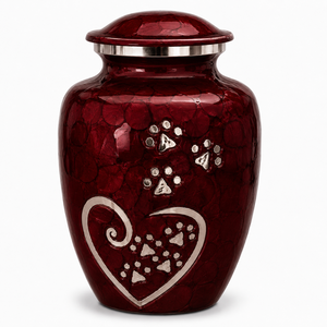 Urne funéraire commémorative pour animaux de compagnie, style américain/européen, en émail bleu argenté avec pattes gravées en forme de cœur, pour le stockage des cendres funéraires. - Product Image 4