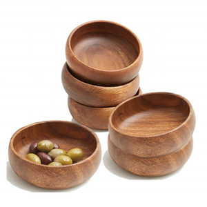 Ensemble de bols à pâte en bois d'acacia rustique de style américain, écologiques et personnalisables, pour servir des snacks, des fruits, du riz, de la soupe et des noix - Product Image 4