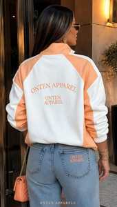 <b>Women</b> Cotton Fleece Color Block <b>Quarter</b> <b>Zip</b> Breathable <b>Sweatshirt</b> Casual Hooded Collar Drop Shoulder Long Sleeve Front Logo - Product Image 2