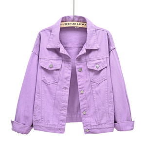 Pink Denim Trucker <b>Jacket</b> <b>Women</b> Full Sleeve Button Front Solid Color <b>Spring</b> Casual Coat Turn-down Collar Full Sleeve - Product Image 3