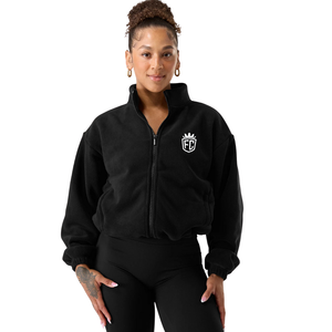 Veste zippée en polaire pour femme, noire, douce, chaude, à manches longues, décontractée, pour la détente, légère, confortable, pour tous les jours - Product Image 1