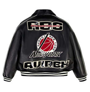 <b>Men</b> Avirex Letterman Varsity PU Leather Bomber <b>Jacket</b> Vintage <b>Baseball</b> Collar Zipper Waterproof Embroidered Front Logo Winter - Product Image 2