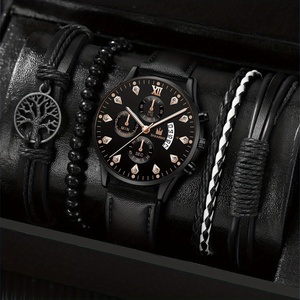 NW1446 Punk Leather Bracelets Men's Rhinestone Calendar Fashion Casual Quartz <b>Watch</b> - Product Image 5