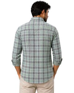 Camisa casual a cuadros verde menta y gris personalizada para hombre, corte ajustado, manga larga, con botones, de algodón, elegante, de calidad premium. - Product Image 3