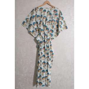 Caftán de Algodón Estilo Boho Hecho a Mano, Estampado Floral, Ecológico, Ropa de Playa Natural para Verano, Vestido Maxi para Mujer, Manga Murciélago, Cuello en V - Product Image 4