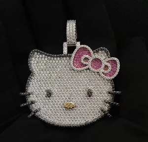 RB Gems Colgante Hiphop de Moissanita con Diamantes VVS, Plata de Ley 925 Bañada en Oro, Diseño Lindo de Hello Kitty, Idea de Regalo para Mujer - Product Image 5