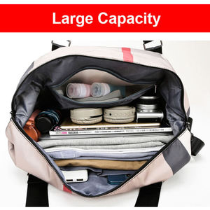 Fashionable Plaid <b>Nylon</b> Duffel Bag With Black Straps And Red Stripe Design Portable Travel Bag - Product Image 4
