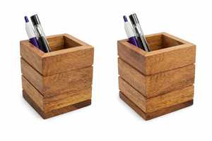 Porte-stylos en bois fait main, organisateur de bureau minimaliste, type sur pied, à un seul niveau, support de rangement multifonctionnel en bois pour usage au bureau - Product Image 3