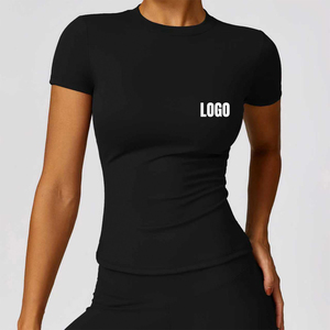 T-shirt de yoga pour homme, col rond, manches courtes, couleur unie, coupe ajustée, séchage rapide, anti-plis, en Spandex/Polyester, sportif, vente en gros sur mesure - Product Image 1
