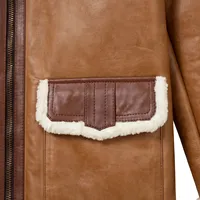Veste en cuir marron pour homme ACCEPT INDUSTRY, doublée de fourrure, fermeture éclair, style vêtements de travail, vêtements d'extérieur pour l'hiver