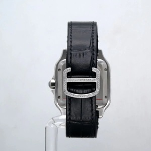Reloj Cuadrado Plateado Elegante y Vintage de Lujo con Incrustaciones de Moissanita VVS, Esfera Plateada Completamente Pavimentada, Números Romanos, Correa de Cuero Negra para Hombre - Product Image 5