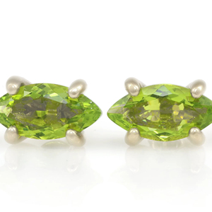 Vintage Pure 925 Sterling Silver Eye Shape <b>Green</b> Stone 18K Gold Plated Natural Peridot Gemstone Birthstone Stud <b>Earrings</b> For Her - Product Image 1