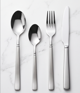 Ensemble de couverts en acier inoxydable, design minimaliste, finition miroir haute brillance, résistant à la rouille, cuillère, fourchette, couteau pour mariage et usage en table. - Product Image 1