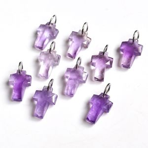 Colgante de cruz sagrada de amatista rosa AAA, plata de ley 925, amatista rosa tallada a mano, colgante de piedra preciosa para la fabricación de joyas. - Product Image 3