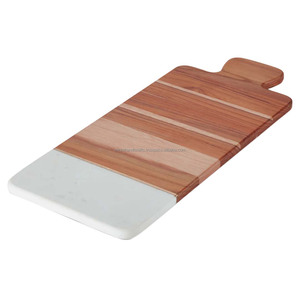Bois d'acacia avec planche à découper en marbre blanc et marron avec poignée Produits de haute qualité - Product Image 1