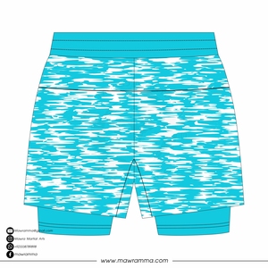 Mawra Short d'entraînement 2-en-1 pour homme, à séchage rapide, avec couche de compression, imprimé bleu et blanc, short de combat MMA, coupe régulière - Product Image 6