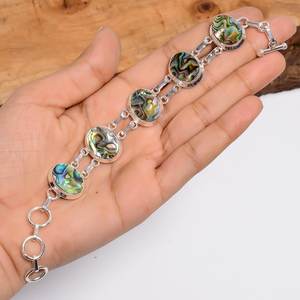 สร้อยข้อมือเงินประดับเปลือกหอยเป๋าฮื้อทรงวงรี สไตล์วินเทจ เงินแท้ 925 เครื่องประดับโบฮีเมียน ของขวัญ - Product Image 2