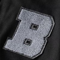 Veste de baseball noire pour homme, logo B brodé gris, boutons sur le devant, col rabattu, coupe classique, style décontracté, laine, service OEM