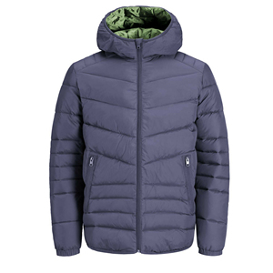 Chaqueta Acolchada con Capucha Azul para Hombre, Cortavientos, Rellena de Plumón, Cierre de Cremallera, Abrigo Casual de Invierno, Corte Regular, Color Sólido, Exterior de Poliéster - Product Image 6