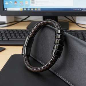 Fashion Men's Antique Leather <b>Rope</b> Braided Multi-Layer Alloy Charm Men <b>Bracelet</b> with Cross Chain Magnet Buckle Cowhide Trendy - Product Image 5