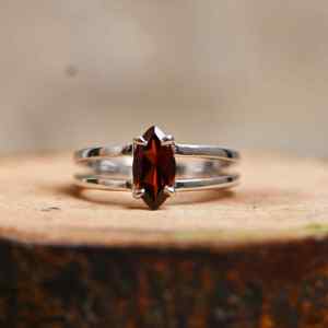 Anillo de Boda de Lujo de Plata de Ley 925 con Granate Rojo Natural, Joyería Delicada con Piedras Preciosas para Mujer, Regalo - Product Image 2