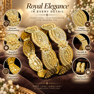 กำไลข้อมือสเตทเมนท์ โบรด์ คาดา สำหรับผู้หญิง |   ทองเหลืองเคลือบทอง 24K ลายดอกไม้ |   เครื่องประดับเจ้าสาวและงานแต่งงานแบบอินเดีย - Product Image 5