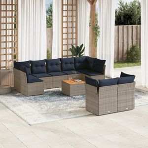 Juego de sofá de patio de ratán polivinílico gris de 10 piezas con cojines colección de muebles de exterior duraderos - Product Image 1