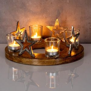 Metal <b>Wreath</b> Mango Wood Silver Natural Candle Holder Stars Christmas Tea Light Holder Christmas Decoration Candle Holder - Product Image 2