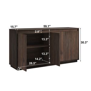 Credenza a 4 Ante in Legno di Noce con Presa di Corrente, Design con Texture Verticale Ondulata, Ante Senza Maniglie - Product Image 4