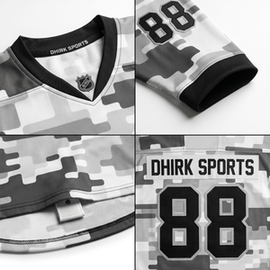 Maillot de hockey sur glace camouflage neige personnalisé avec maille respirante, col en V surdimensionné, sublimation du nom du joueur - Tenue d'équipe, fabrication OEM - Product Image 4