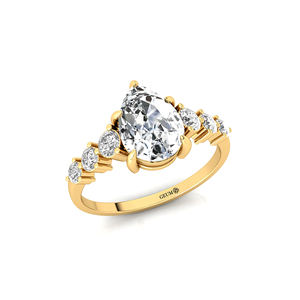 Anillo de Diamante Solitario Cultivado en Laboratorio, Corte Pera, 2 Quilates, Color D, Oro Sólido de 14K/18K, 6 Diamantes Sintéticos Amarillos, Certificado IGI - Product Image 5