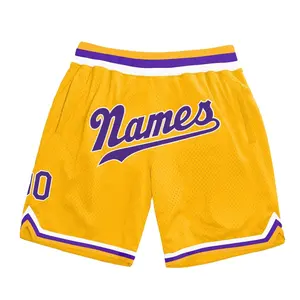 2023 Hot-selling Yellow Classic Shorts White Purple Stripes Side 2 Pocket Elastic Waistband Custom Logo Cheap Sports Mesh Shorts