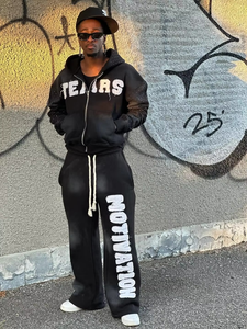 Survêtement en coton premium – Sweat à capuche brodé et pantalon de survêtement évasé pour homme - Product Image 2