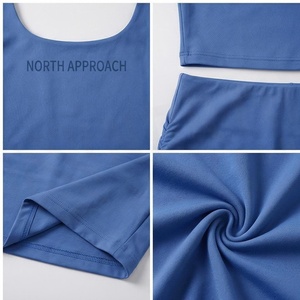 Conjunto de Yoga de 2 Piezas North Approach, Top Corto Azul, Falda Fruncida, Tirantes Finos, Cuello Redondo, Cintura Alta, Ropa Deportiva de Color Sólido - Product Image 5