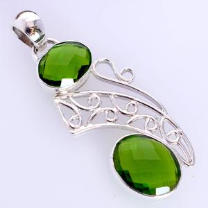 Nouveau pendentif vintage en argent sterling 925 avec pierre verte de péridot naturel, serti clos, design solitaire, bijoux fins - Product Image 2