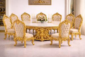 Juego de Muebles de Comedor de Madera de Teca Tallada Antigua Tradicional Dorada de Lujo, Mesa y Sillas de Comedor Personalizadas, Australia - Product Image 2