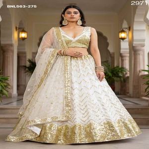 Conjunto de Lehenga Choli y Dupatta para boda, con elegante diseño de red con lentejuelas y bordados con hilo, aspecto magnífico, suministro al por mayor. - Product Image 1