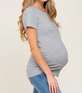 Camisetas de Maternidad al por Mayor para Mujer, Color Sólido, Manga Corta, Cuello Redondo, Ropa de Lactancia y Embarazo, Transpirable - Product Image 4