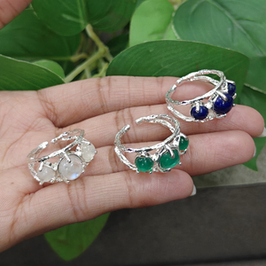 Natural Lapis Lazuli Moonstone Green Onyx <b>Silver</b> Plated Brass <b>Rings</b> Designer <b>Boho</b> Style Women's Fashion Jewelry Statement <b>Rings</b> - Product Image 5