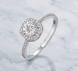 925 Sterling <b>Silver</b> Rhodium Plated Halo <b>Solitaire</b> <b>Ring</b> Adjustable Cubic Zirconia Engagement <b>Ring</b> for Women Wedding Jewelry - Product Image 5